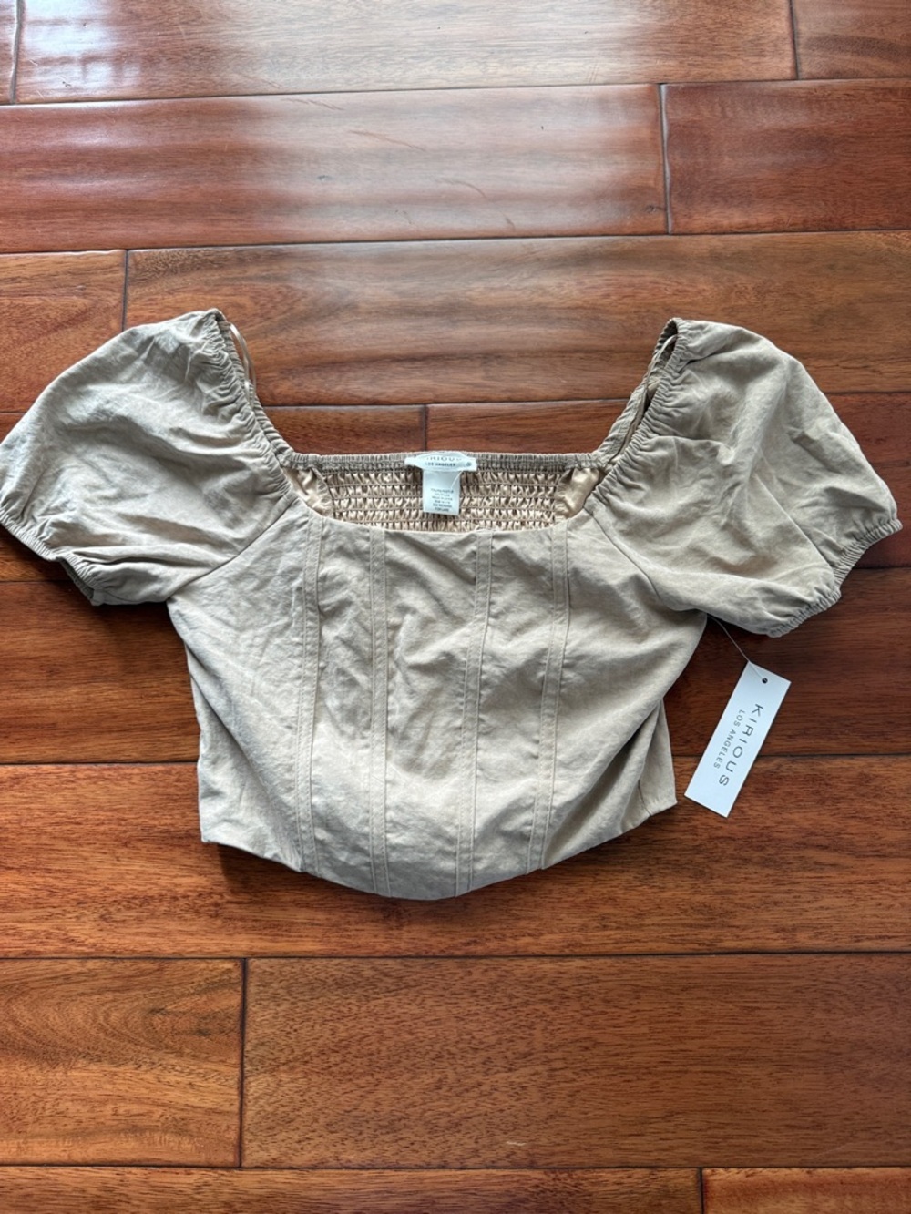 NWT Kirious Beige Puff-Sleeve Square-Neck Crop Top Small